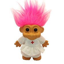 Vintage Russ Troll Doll Red Cross Nurse Pink Hair 6 inches tall