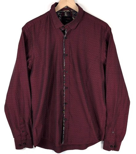 Men's Eight X Premium Slim Fit Shirt Red Paisley Long Sleeve Button-Up Size M