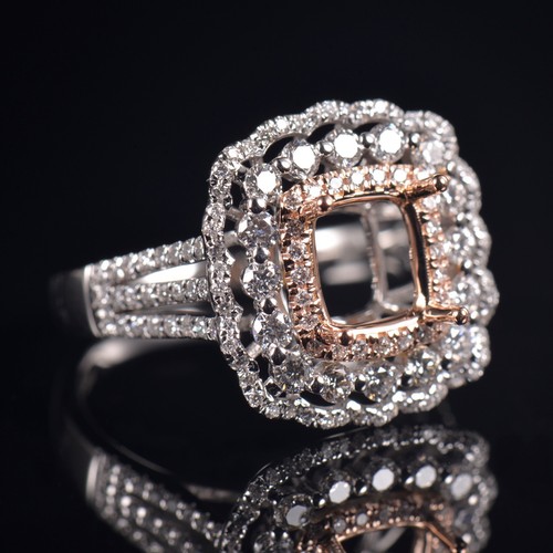 Custom Luxury Cushion 7x7mm Natural Diamond Engagement Ring Semi Mount 14K Gold - Picture 4 of 11