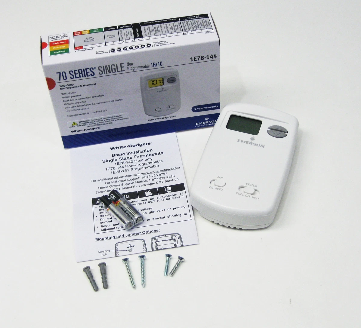 1E78-144 White Rodgers Wall Thermostat Heat Cool 24V Millivolt Battery  Vertical 786710516276 | eBay