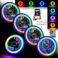5-34 Bluetooth Rgb Color Chase Chasing Smd Led Halo Angel Eye H4 Headlight Set 5-34 Bluetooth Rgb Color Chase Chasing Smd Led Halo Angel Eye H4 Headlight Set