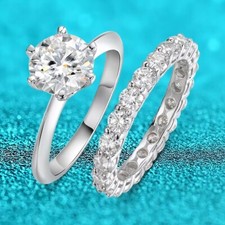 1/2ct VVS1 Moissanite Engagement Ring Wedding Band Women 18K White Gold Plated