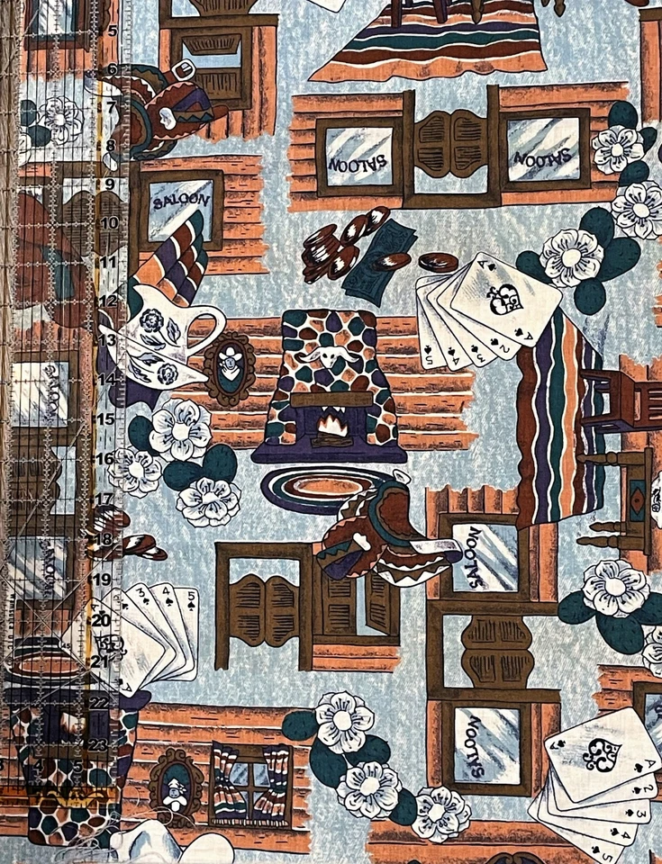 Vtg Lot Cowboy Western Saloon Fabric Man Cave Decor Canvas Cotton Wamsutta 3.64Y - Image 4 of 4