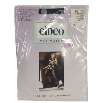Elbeo Strumpfhose Punkte & Rhomben 40den Gr 3 III 42-44 schwarz silber NEU & OVP