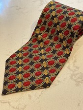 Burberrys Of London Silk Neck Tie Classic Link Circle Pattern Design Navy Red