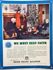 Union Pacific Christmas Family WWII Railroad Vintage 1943 Ad Magazine Print RR
