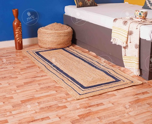 Marineblauer Randteppich mit natürlichem Jutebereich Teppich Vintage Zimmerdekor großer Teppich - Bild 5 von 6