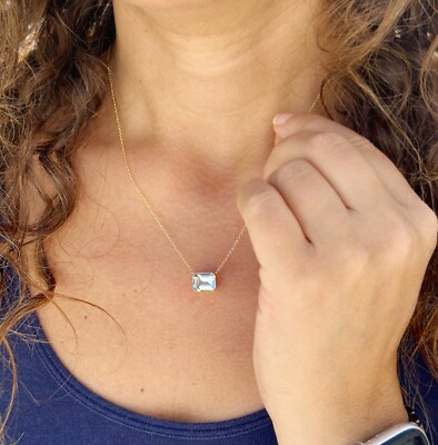 Smaragdschliff Aquamarin Anhänger und Kette Zargenfassung 14k massiv Gelbgold 2,75ct