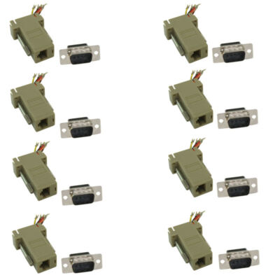 8x DB9 9-Pin RS232 Serial Port Male to RJ45 8P8C Network Modular Adapter Ivory