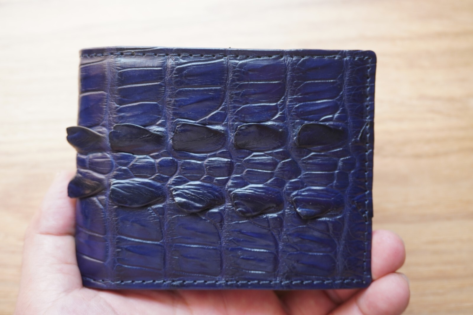 Blue Crocodile Leather Money Clip Bifold Wallet for Men #D23-image