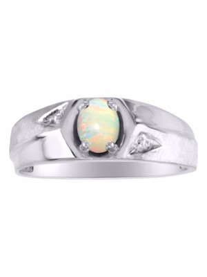 Birthstone Ring Sterling Silver or Yellow Gold Plated Silver Opal /& Diamond Ring