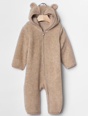 Girls 6-12 Months Tan Beige Sherpa Bear One-Piece Coat w//Ears GAP Baby Boys