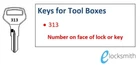 313 Key to fit Pinnacle, Bunnings CY Tool Box Cabinet