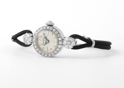 Art Deco Nicolet Diamond Dress Watch Black Cord Strap UK