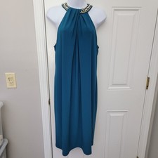 Nine West Sleeveless Beaded Halter Neck Shift Dress Jade Green Wedding Guest 12