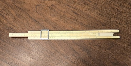 Antique Slide Ruler Ivory Resin With Oak Wood Back Old - Picture 1 of 11