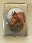 Sterling Silver Antique Boots Pure Drug Co Enamel Horse Cigarette Case Card 1921