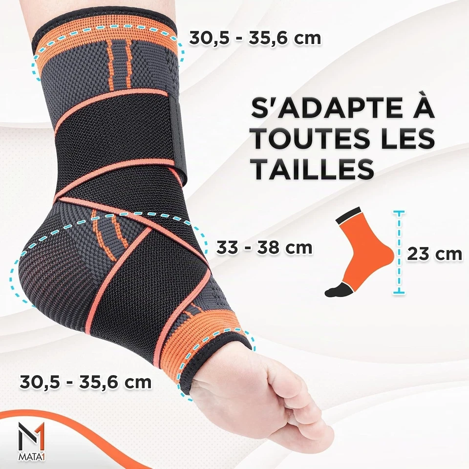 Attelle de cheville compression réglable Mata1 Noir/Orange taille L - Photo 4/4