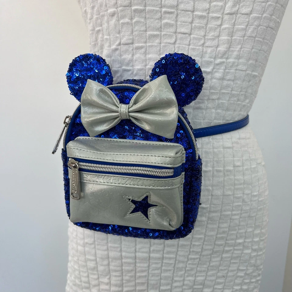 Disney Loungefly Minnie Mouse Lentejuelas Mini Mochila Muñequera Cinturón Bolso AZUL Foto 3 de 4