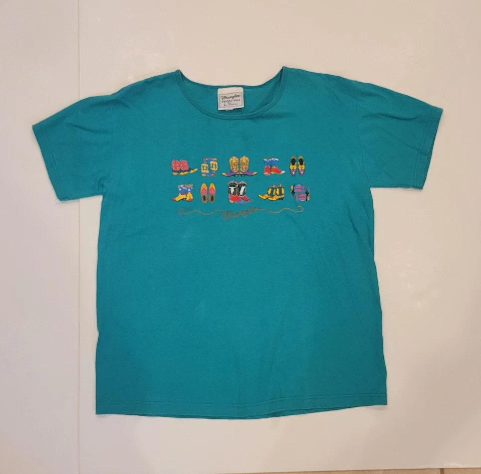 Vintage Wrangler Womens Tshirt Cowboy Boots Size Large 80s Made In USA - Image 2 of 4