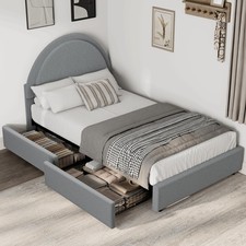 Twin Size Bed Frame ,Upholstered Platform Bed Frame w/Round Headboard  Drawers