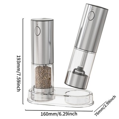 2 Pack Automatic Electric Salt Pepper Grinder Set with Adjustable Coarseness