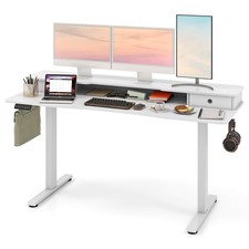 63" x 24" Electric Standing Desk w/ 2 Drawers Monitor Stand Storage Shelf