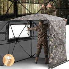 Uimoso Hunting Blind 360° See Through Ground Blind One-Way Mesh for 4-5 Person
