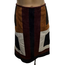 GABRIELLA HEARST  Suede and Leather Midi Skirt in Browns, Black & White - Size 4