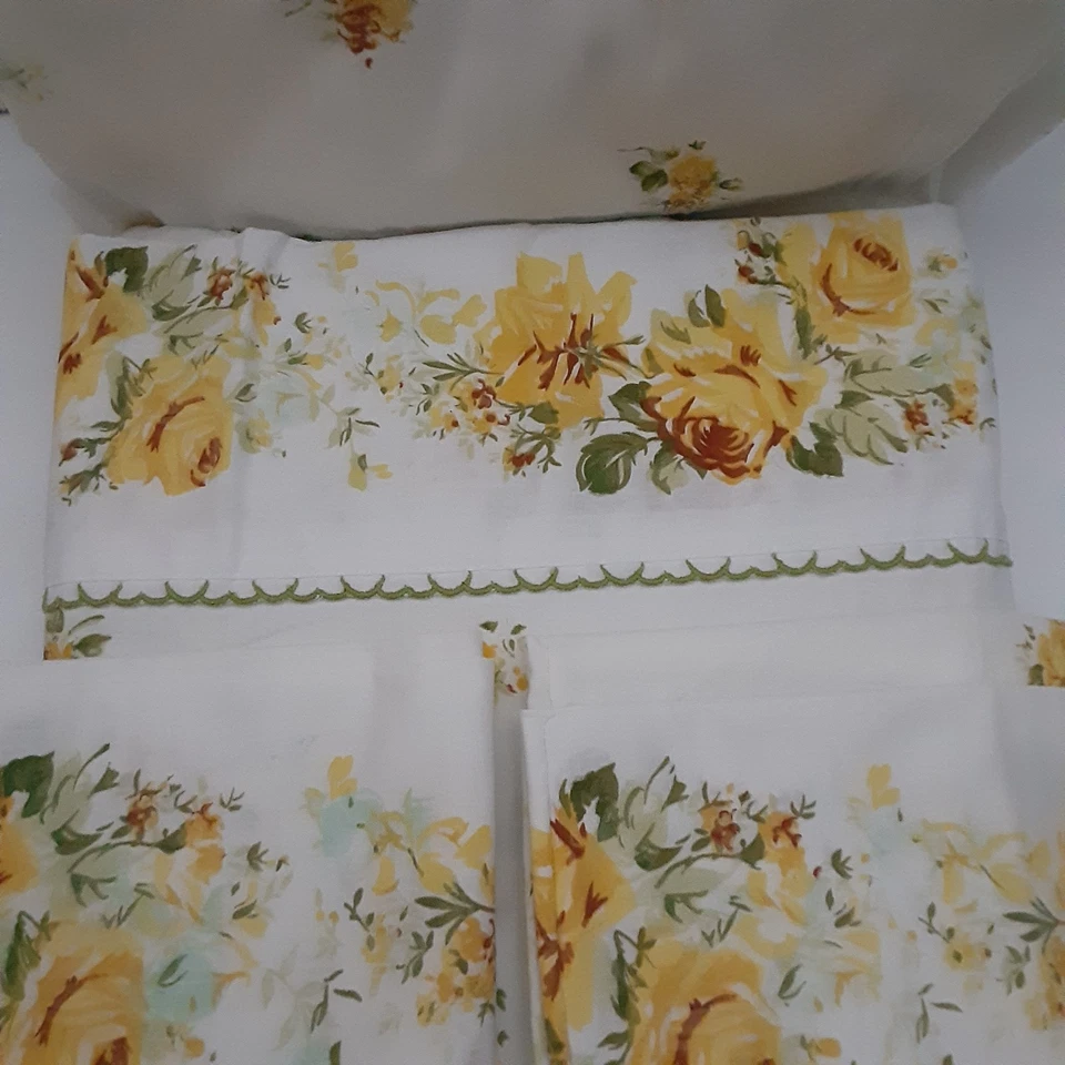 Juego de sábanas planas dobles/completas Springmaid Marvelaire vintage rosas amarillas MCM EE. UU.  Foto 2 de 4