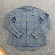 Club Ride Shirt Mens Medium Blue Green Plaid Snap Front Western Bike Trail