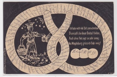 909207 artist postcard ''Pretzel'' from Magdeburg I greet you dearly! 1899