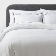 3pc King Luxe Embroidered Border Duvet Cover and Sham Set White/Black -