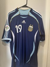 Camiseta de fútbol visitante Lionel Messi Copa Mundial Argentina 2006 #19 talla grande para hombre