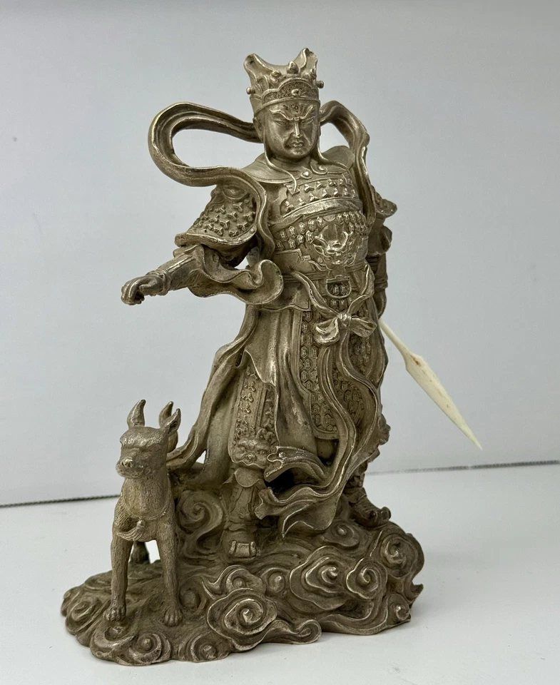 "Estatua de dios ornamentada de peltre chino de colección Erlang Zhenjun Buda Fengshui perro 7,5""" Foto 2 de 4
