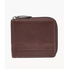 Fossil Lufkin Men's Leather Zip Around Bifold Wallet RFID Slim Card Holder