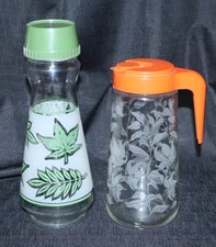 Vintage Tang Pitcher w/ Etched Floral Pattern & Admiral Grn Frosted Leaf Carafe