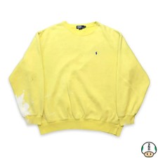 Vintage Polo Ralph Lauren Sweatshirt Mens XL Yellow Pony Bleached 90s Pullover