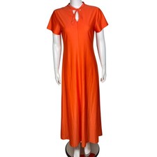 Vintage Shadowline Maxi Nightgown Size S Orange Short Sleeve Nylon Made in USA