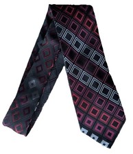 Kenneth Cole Reaction Silk Neck Tie, Red Black Grey Geometric, Classic 3.5  