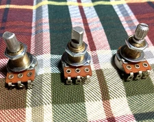 Three Genuine NOS EMG  Volume / Tone Pots, 25k, Dime-Size, 2 D-Shaft, 1 Split