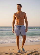 Lands' End Men s XL Blue White Seersucker Swim Trunks - Classic Preppy Striped