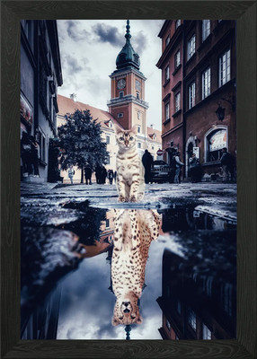 Bengal Gepard Reflexion gerahmtes Wandbild Poster Leinwanddruck Bild