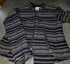 Ann Taylor Loft Black Striped Tweed Fitted Blazer Zipper Size 2P Career Office