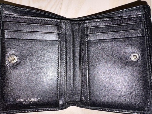 Saint Laurent Bi-fold Wallet Flap Compact Purse YSL Cassandra Leather Black Auth - Picture 19 of 24