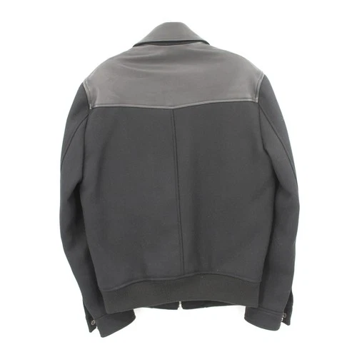 The Kooples Mens Wool Bomber Jacket Lambskin Leather Trim Size Medium NEW Black image 2