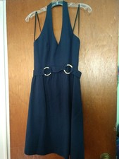 david meister pique navy halter dress belted size 8