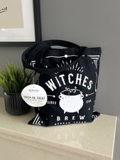 Canvas Mini Tote Book Bag 32cm “Witches Brew” Cotton Halloween Autumn Shopper