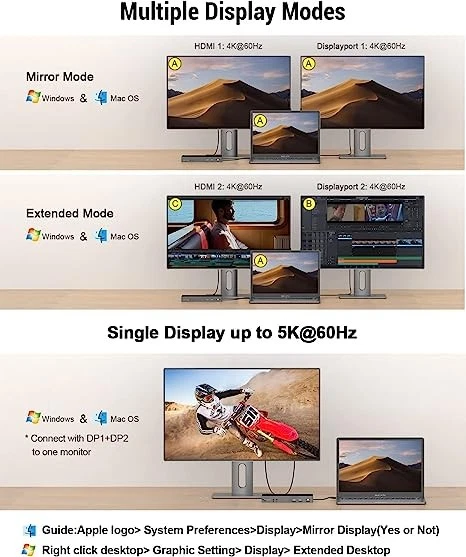 Estación de Acoplamiento USB 3.0 IVIIN Universal Doble Monitor 4K HDMI 5K D6902 - Negro Foto 3 de 4