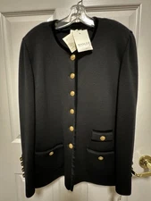 Basket Germany Women’s 12 Black Wool Knit Button Jacket Coat Blazer New Vtg